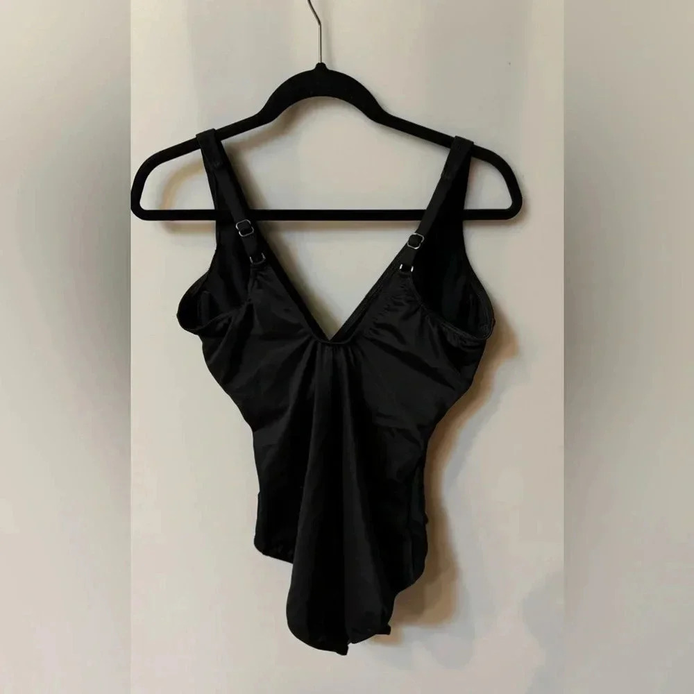 Miracle Suit Must Haves Oceanus One Piece Swimsuit Wrap V-Neck Black Size 14DD - Picture 3 of 6